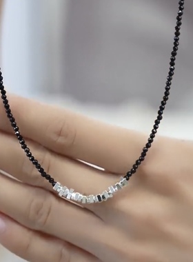 韩版新款黑色水晶碎银子项链女轻奢小众高级感锁骨链简约时尚颈链