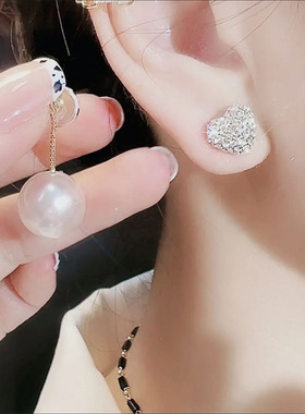 一心有你珍珠耳环女925纯银针
