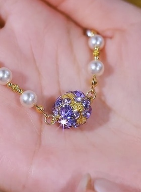 轻奢高级感磁吸钻球珍珠项链奢华满钻圆球吊坠百搭春夏锁骨链颈链