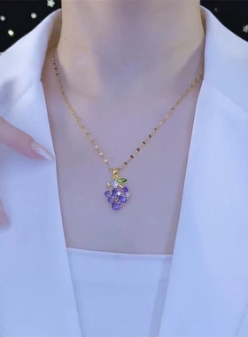 夏季新款紫色锆石葡萄项链女轻奢
