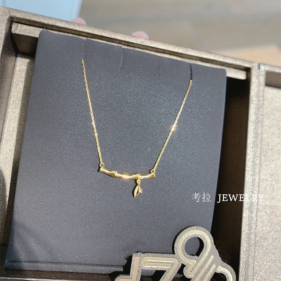 竹节项链女22k金黄金长青竹锁骨链纯银笑脸吊坠简约高级感潮 考啦1号店海购 淘优券