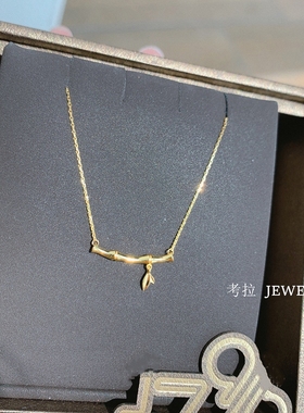19716竹节项链 女22K金长青竹锁骨链纯银笑脸吊坠高级感镀黄金色