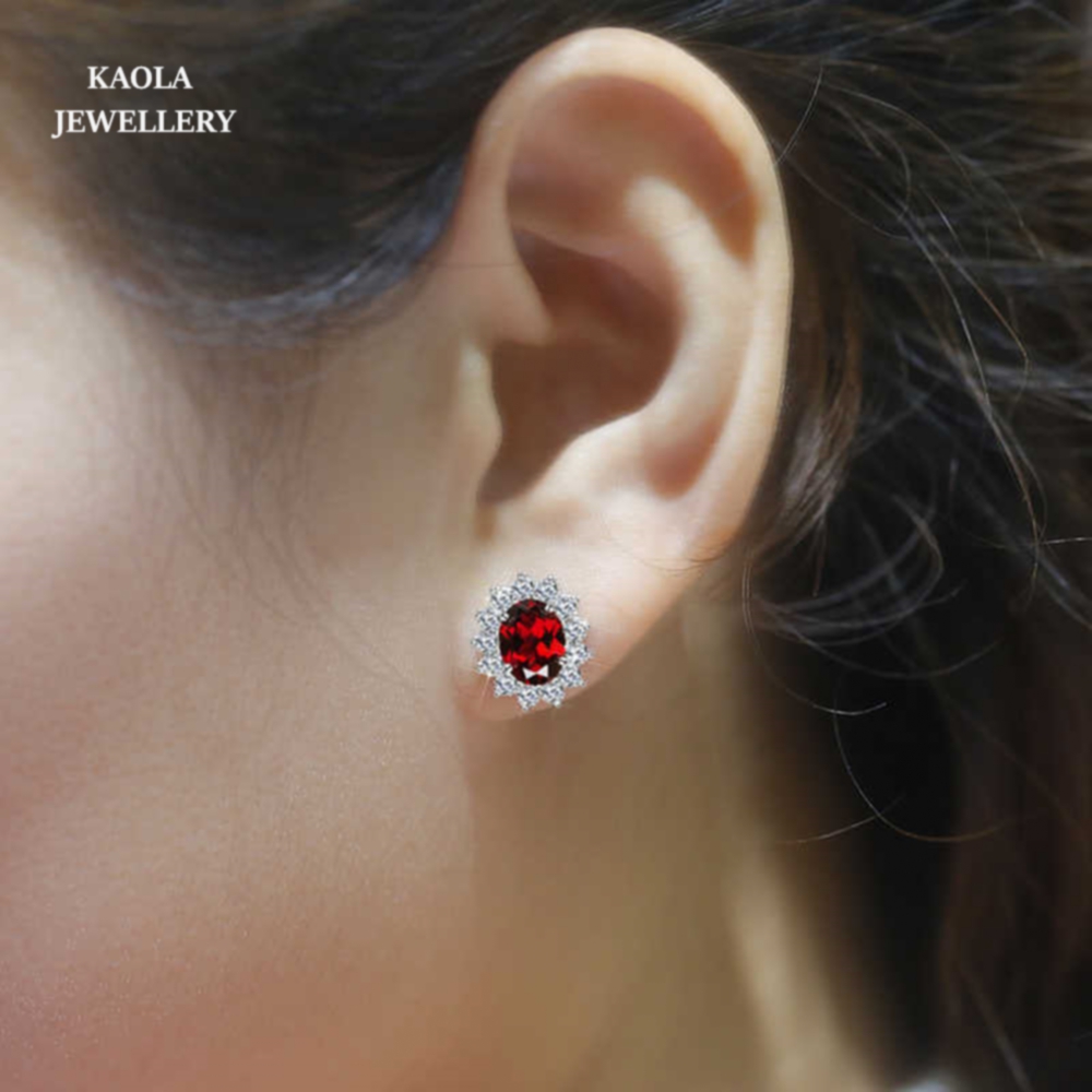 戴妃款椭圆蓝宝石耳钉 女红宝石纯银18K金镶钻皇家蓝高级感礼物潮 - 图2