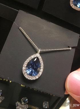 简约海蓝宝石奥地利毛衣链纯银