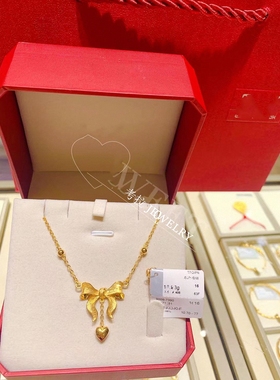 蝴蝶结公主爱心项链女纯银镀黄金色18.K完美婚嫁锁骨链套链气质潮