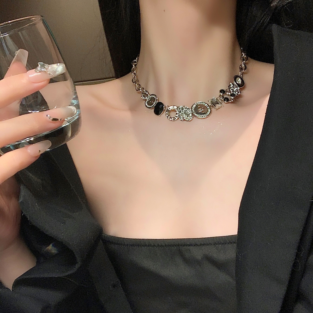 金属重工y2k甜酷风纽扣项链女锁骨链项圈choker颈环高级感颈链酷 - 图3