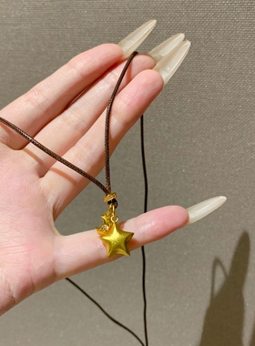 新中式沙金星月编绳项链星星月亮吊坠博主同款气质毛衣链锁骨链