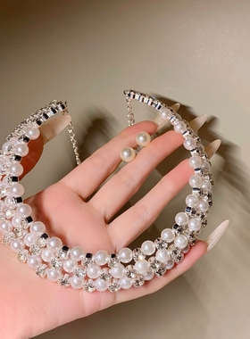 高级感三层珍珠水钻串珠项链名媛choker锁骨链项圈脖颈链宴会配饰