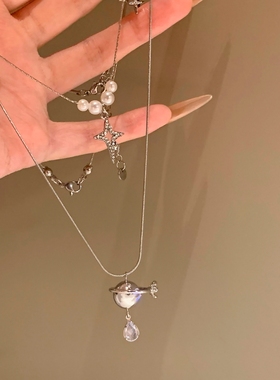 多层叠带珍珠土星项链女小众设计感轻奢高级锁骨链甜酷百搭毛衣链