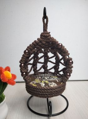 麻绳手工编织diy吊篮秋千拍照礼物治愈桌面小摆件黑咖啡色可定制