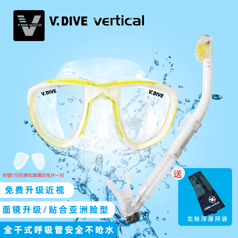 vdive潜水镜近视装备浮潜三宝全干式呼吸管套装 潜水眼镜游泳面罩 - 图0