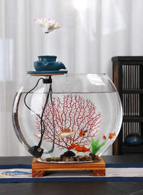循环流水摆件玻璃鱼缸桌面客厅办公室鱼缸缸喷泉加湿景观招财摆件