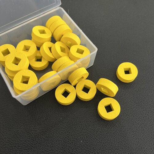15mm黄色铜钱桌游配件木质token标志物模型棋子自制diy彩色实木 - 图0