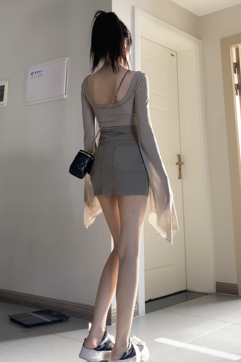 enen 纯欲辣妹风u领喇叭袖防晒上衣女性感露背套装包臀半裙两件套,淘宝优惠券,粉丝福利购,淘宝优惠卷