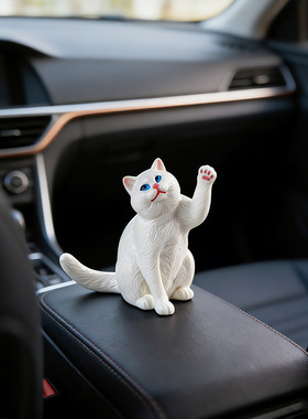 仿真实心猫模型猫车载中控台门窗边可爱桌面家居装饰品汽车小摆件