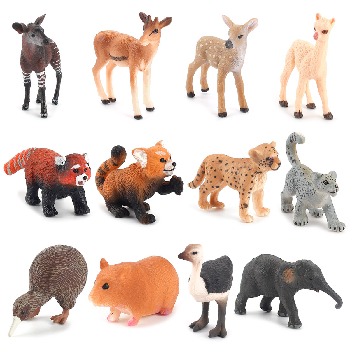 跨境仿真野生动物模型儿童迷你马鹿羊驼猫熊鸵鸟猎豹小象摆件玩具 - 图0