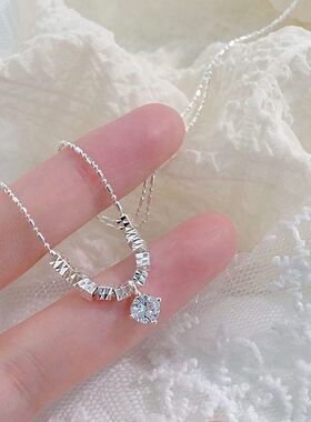 S925纯银新款碎银圆锆项链高级小众设计ins风简约锁骨链代发