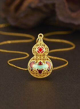 S925纯银古法珐琅福字双面葫芦