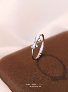 S925纯银贝母蝴蝶结食指戒女轻奢轻奢感小众个性冷淡风开口戒代发