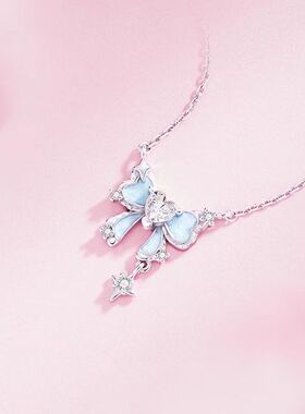 夜光蝴蝶结纯银项链女款2025新款发光创意轻奢小众生日礼物送女友