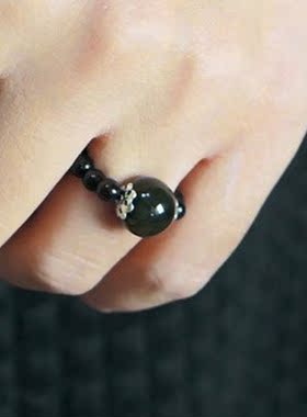 天然彩虹眼黑曜石礼物戒子