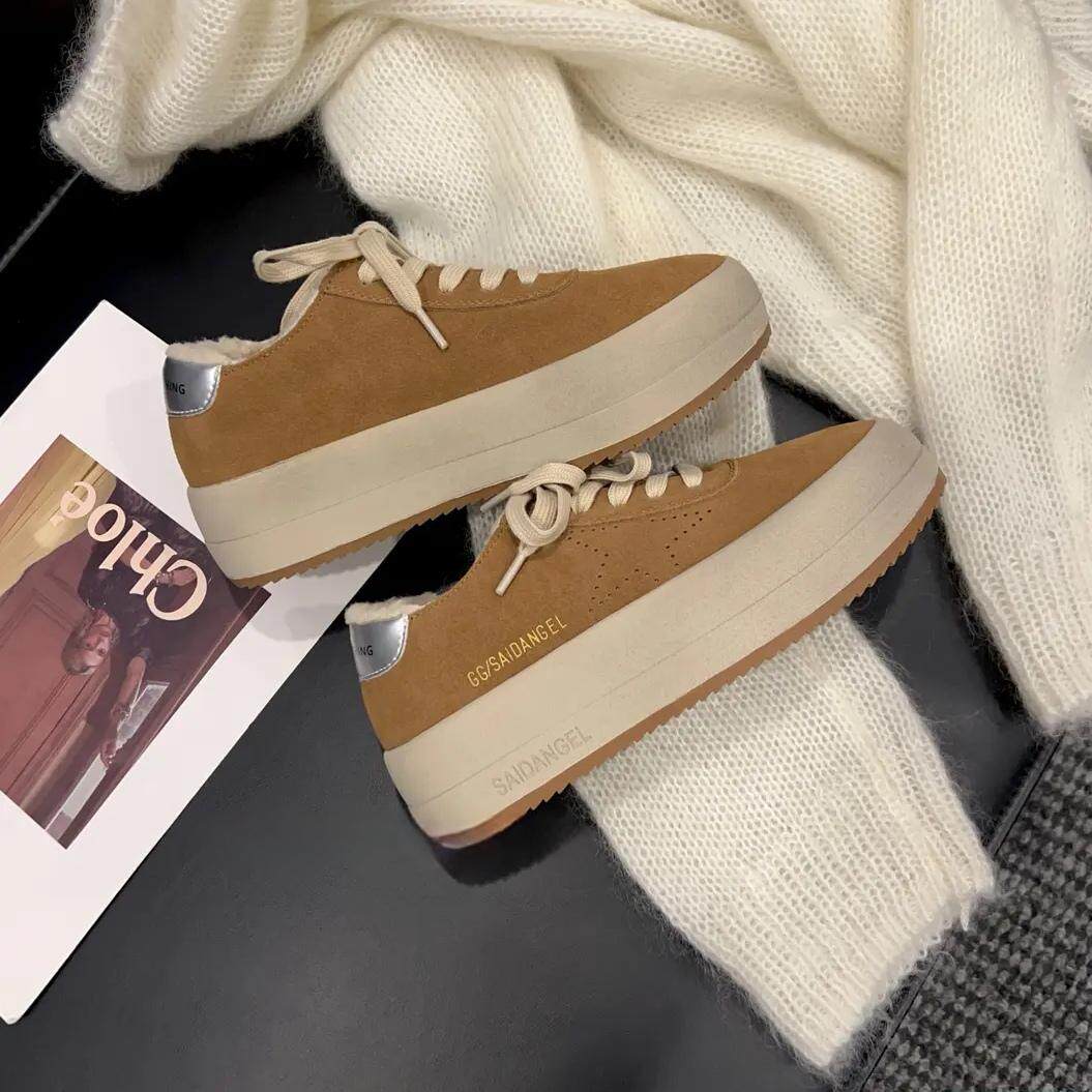 棉鞋女冬季加绒羊羔毛脏脏小脏鞋真皮厚底百搭复古做旧休闲鞋星星,淘宝优惠券,粉丝福利购,淘宝优惠卷