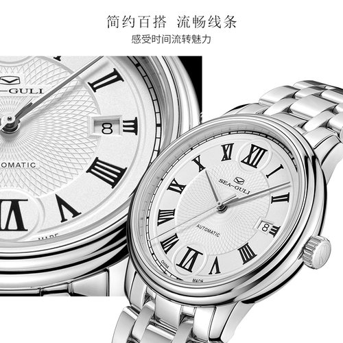 Seagull海鸥手表男表女款自动机械表商务皮钢带男士防水腕表1027 - 图1