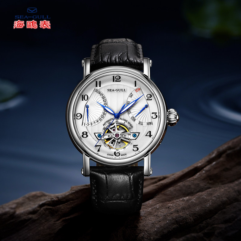 seagull男休闲日历皮带自动机械表 海鸥表赢时国产腕表