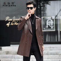 Henning Men Genuine Leather Leather Clothing Autumn Winter New Sheep Leather Coat Suit Collar Dressing in long style Windcoat Jacket Autumn