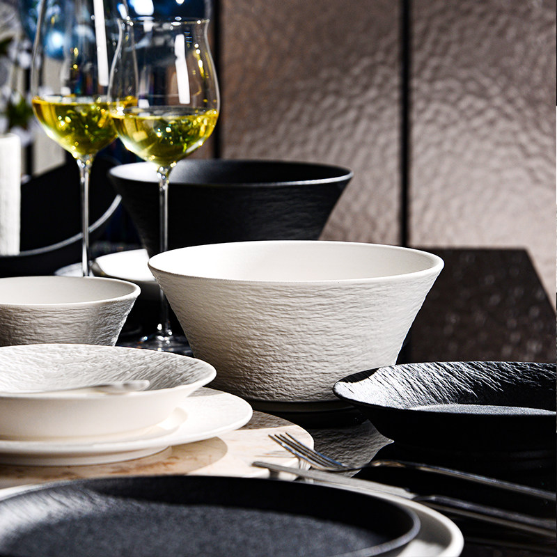 隆达骨瓷餐具汤碗家用2025新款个人专用精致碗家用高颜值墨砂素雪,淘宝优惠券,粉丝福利购,淘宝优惠卷