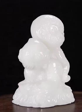 天然白玉灵猴献寿摆件十二生肖猴