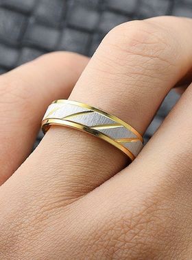 韩版轻奢钛钢戒指斜纹18间黄金