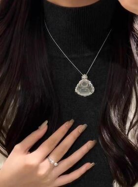 仿玉髓笑面佛公项链女款轻奢小众