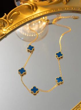 爆款四叶草项链五花双面白贝母锁骨链18K日韩版时尚V金女高档项链