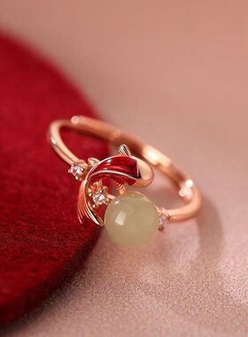 新中式玉见锦鲤戒指女滴胶金鱼