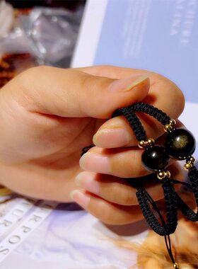 黑金曜石情侣手链一对水晶编织