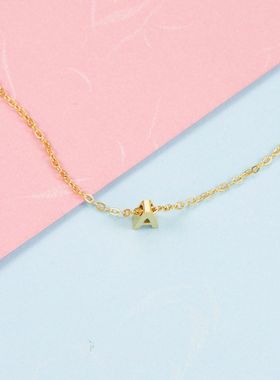 金色26个大写英文字母项链穿孔吊坠精抛光不锈钢项链45cm