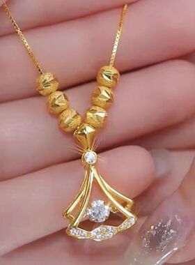 新款灵动银杏叶钛钢项链转运珠女