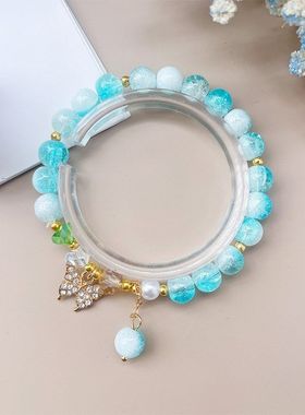 新款冰裂奶盖镶钻蝴蝶琉璃手串