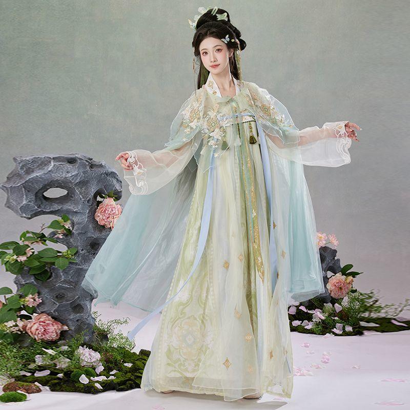 【幽兰春醒】原创汉服女斗篷重工刺绣齐裙襦裙国风唐制改良春夏款 - 图0