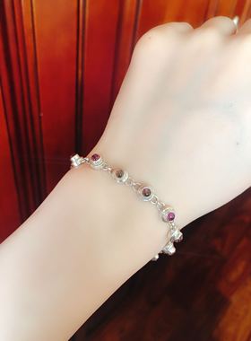 尼泊尔天然纯银旺夫礼物碧玺手链