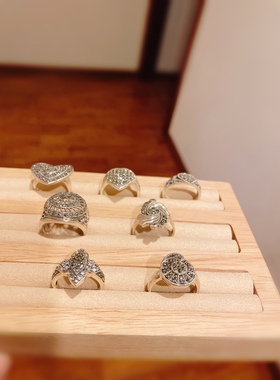 孤品泰银戒指925纯银马赛克爱心戒指白钻夸张食指戒