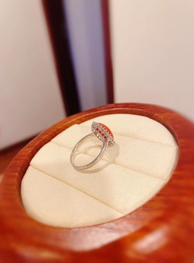 925纯银红宝石戒指围镶5A美钻加厚电镀18k金高端优雅天然纯色礼物