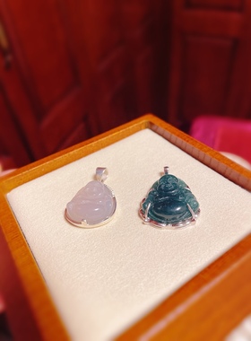 工厂孤品福利价925纯银佛头吊坠天然玉髓翡翠弥勒佛吊坠平安符