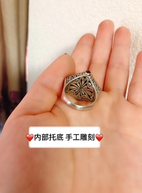 尼泊尔进口珍珠戒指手工银超级重工高端925纯银时尚复古款