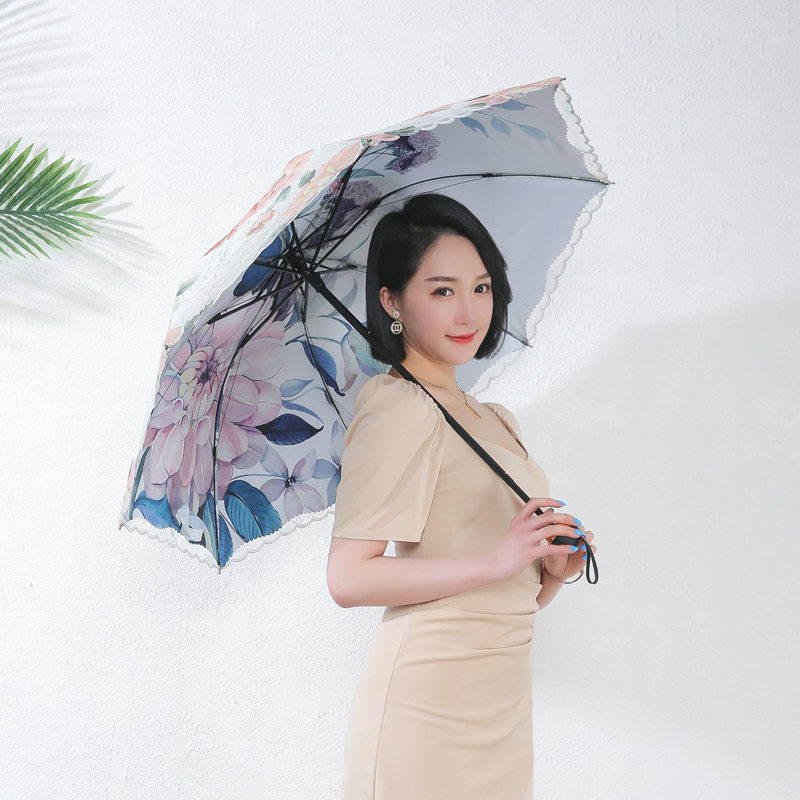 蕾丝边太阳伞超强防晒防紫外线双层折叠女晴雨两用刺绣遮阳伞女士_虎窝淘