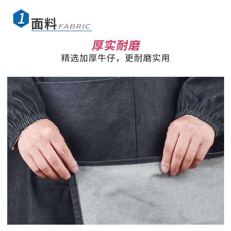 加肥加大围裙带袖罩衣男女搬运牛仔布工作服防污大褂劳保服反穿衣-图1