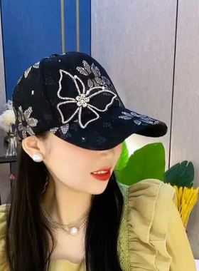 新款小碎花拼接蕾丝透气大帽檐网帽夏季休闲网红鸭舌帽遮阳棒球帽