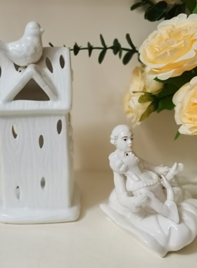 欧式陶瓷情侣摆件小鸟屋造型烛台家居装饰桌面摆饰金丝熊仓鼠窝