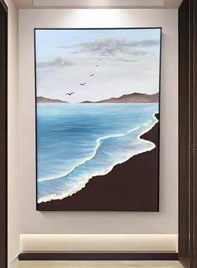 奶油风油画肌理画入户玄关装饰画